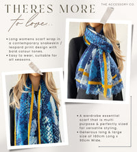 LARGE BLUE SNAKESKIN PRINT SHAWL SCARF WITH STRIPE