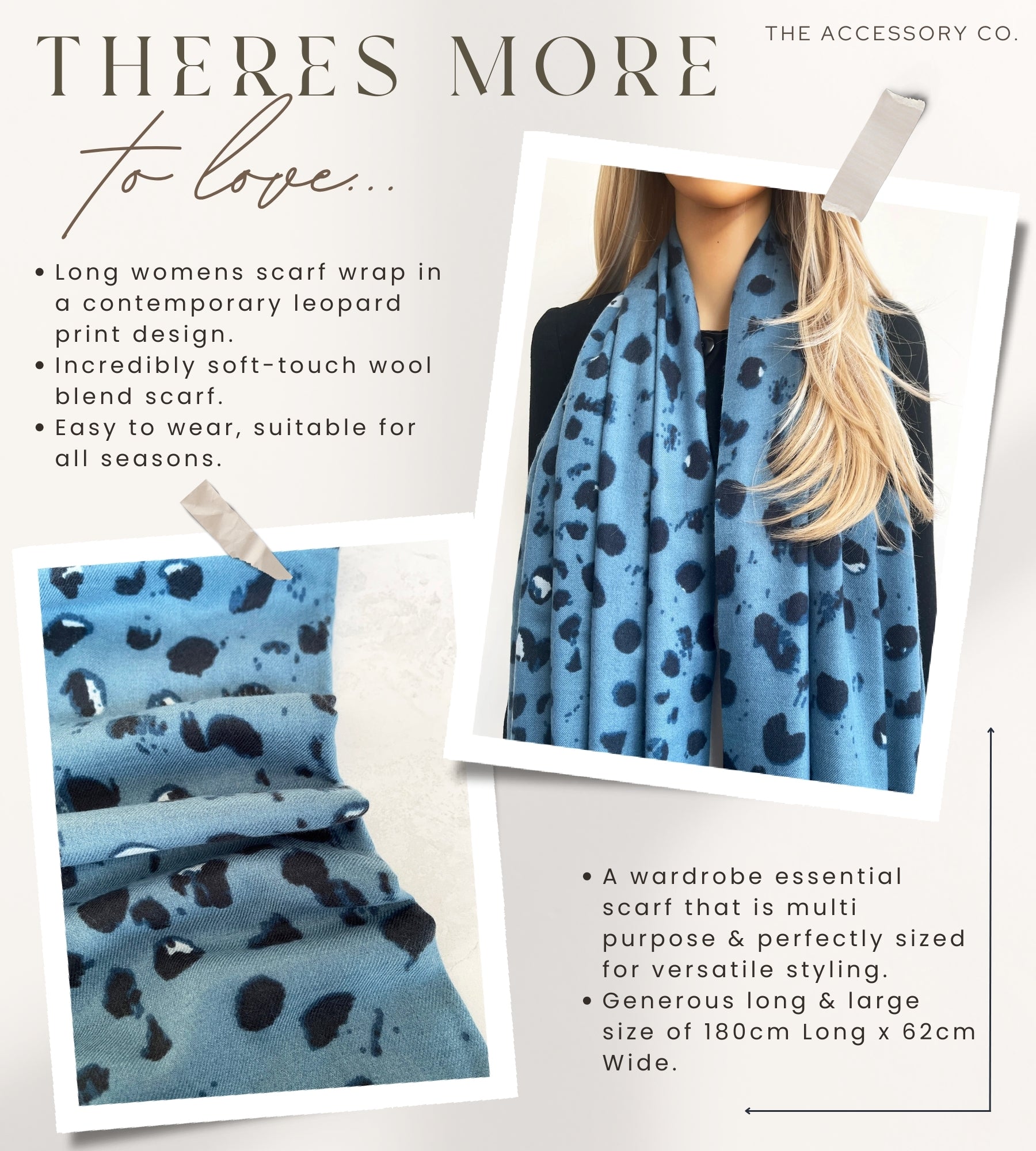 LARGE BLUE WOOL SPOTTY LEOPARD PRINT SCARF