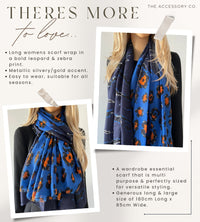 LARGE BLUE ZEBRA AND LEOPARD PRINT SHAWL SCARF