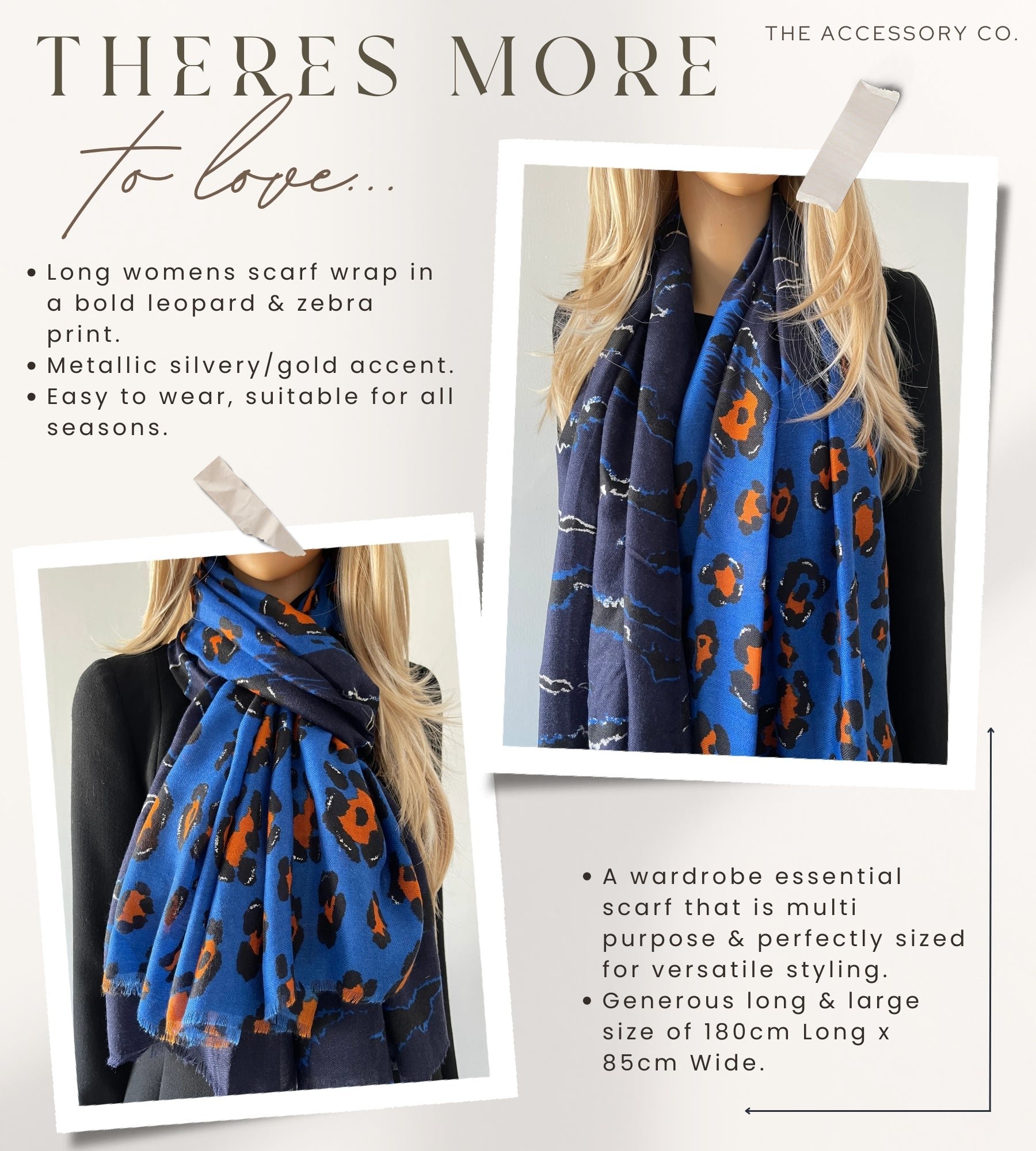 LARGE BLUE ZEBRA AND LEOPARD PRINT SHAWL SCARF