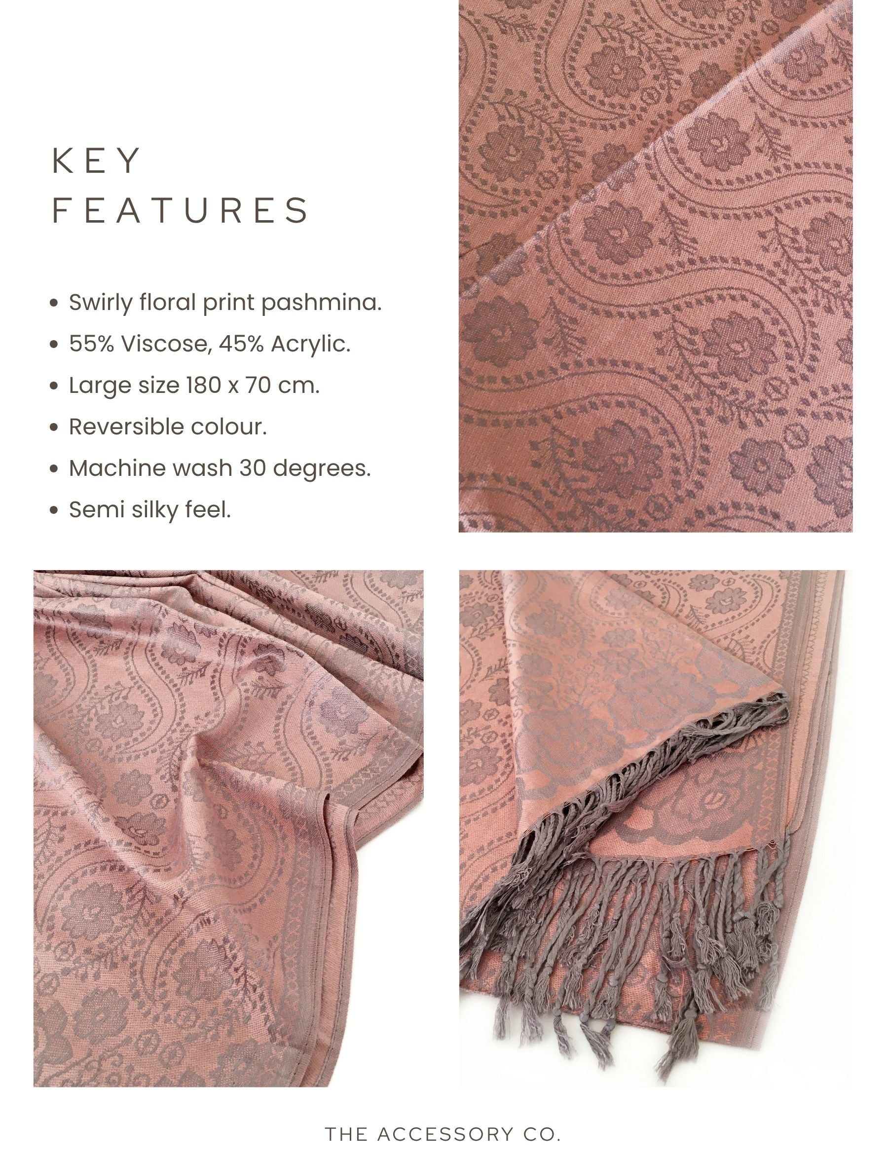 LARGE BLUSH PINK SWIRL FLORAL PRINT REVERSIBLE PASHMINA SHAWL SCARF - A-SHU.CO.UK