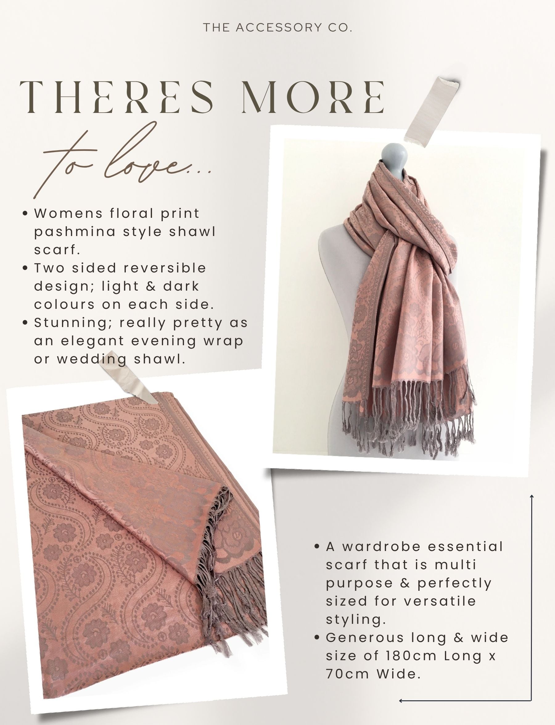 LARGE BLUSH PINK SWIRL FLORAL PRINT REVERSIBLE PASHMINA SHAWL SCARF - A-SHU.CO.UK