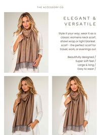 LARGE BRONZE GOLD SWIRL FLORAL PRINT REVERSIBLE PASHMINA SHAWL SCARF - A-SHU.CO.UK