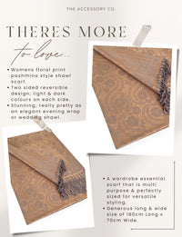 LARGE BRONZE GOLD SWIRL FLORAL PRINT REVERSIBLE PASHMINA SHAWL SCARF - A-SHU.CO.UK