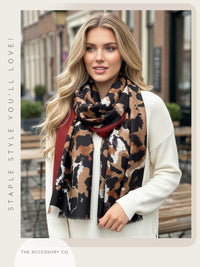 LARGE BROWN CAMEO LEOPARD PRINT SCARF