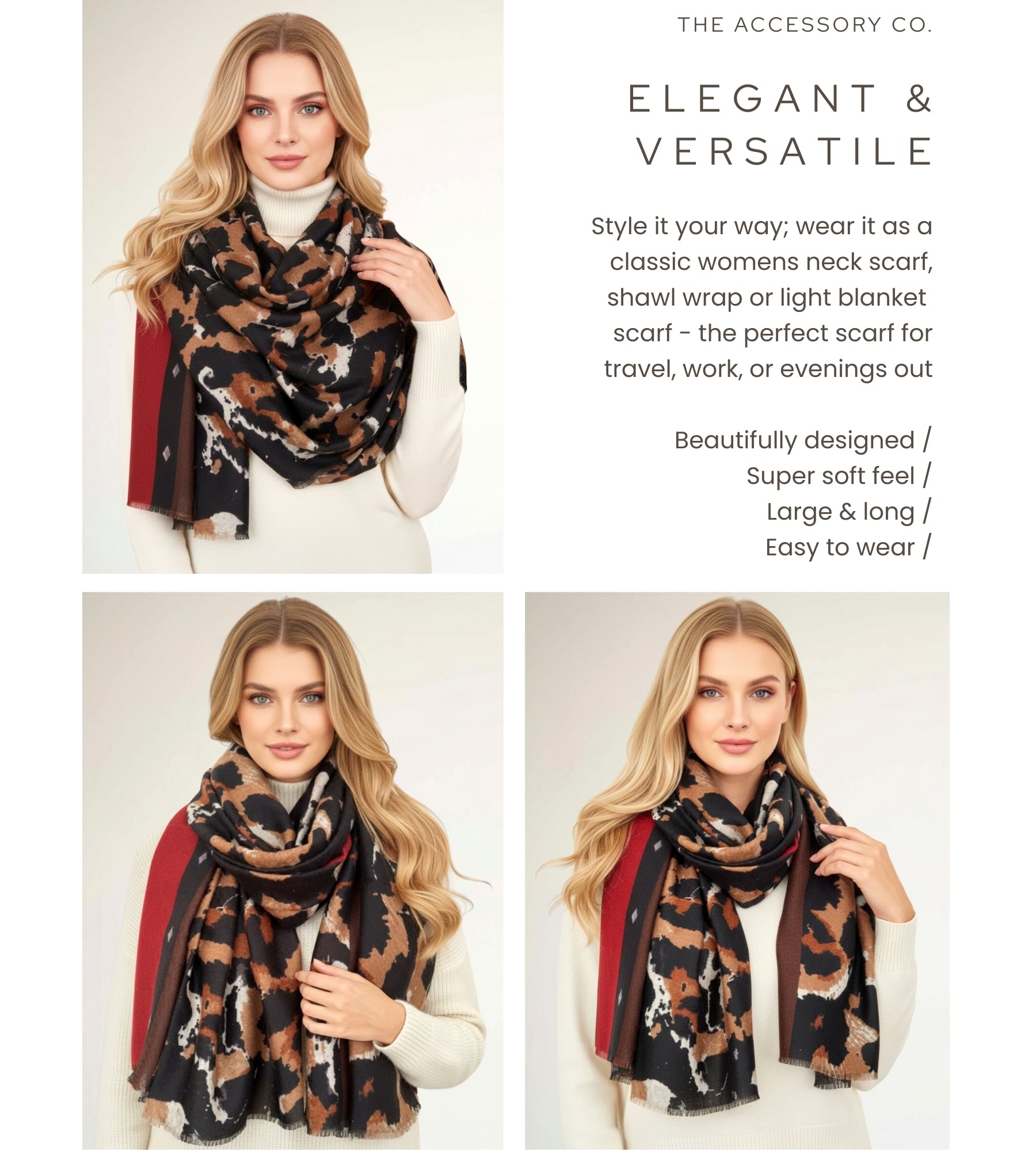 LARGE BROWN CAMEO LEOPARD PRINT SCARF