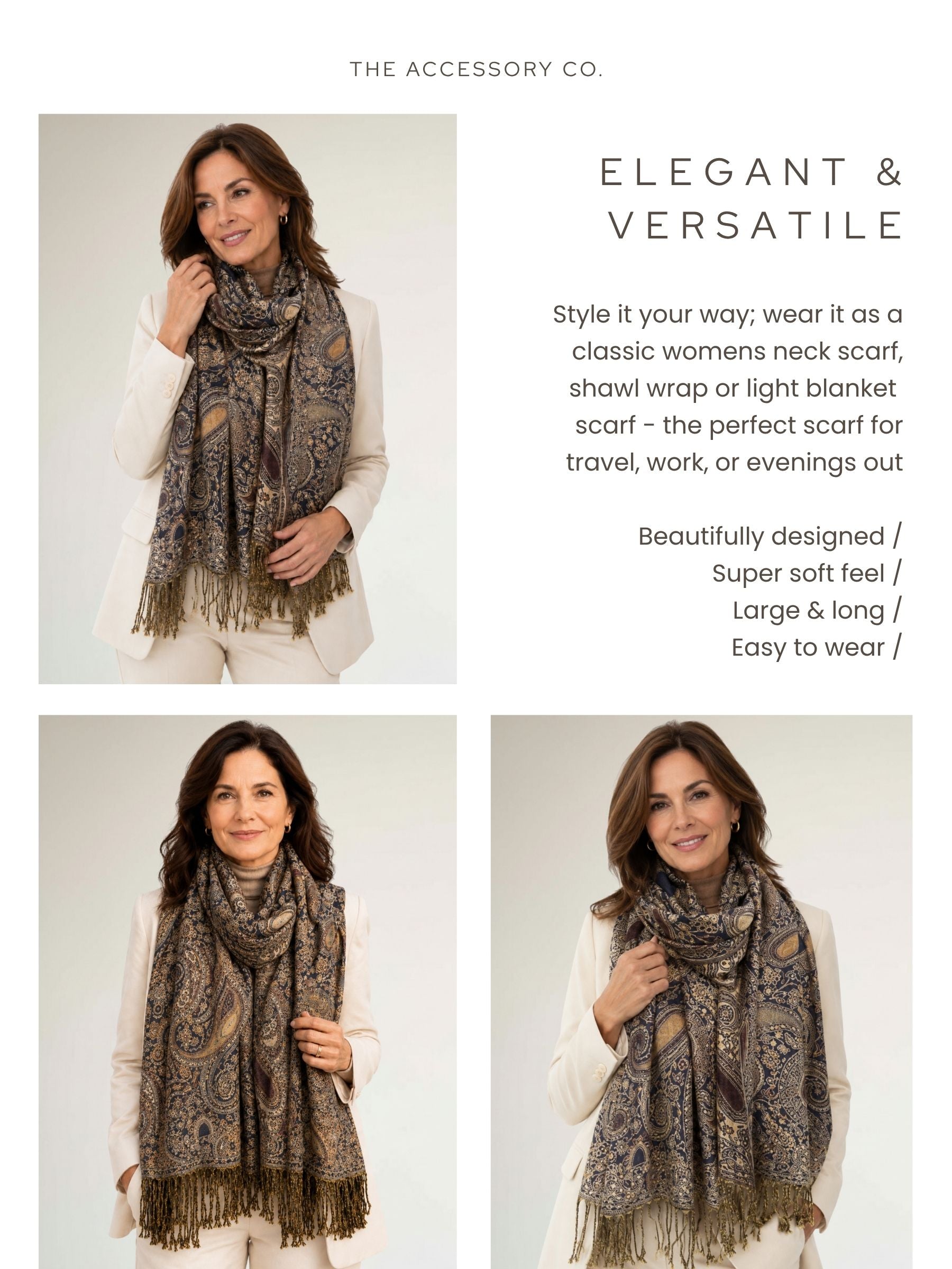 LARGE BROWN MULTI COLOUR PAISLEY PRINT PASHMINA SHAWL SCARF - A-SHU.CO.UK