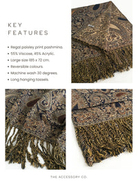 LARGE BROWN MULTI COLOUR PAISLEY PRINT PASHMINA SHAWL SCARF - A-SHU.CO.UK