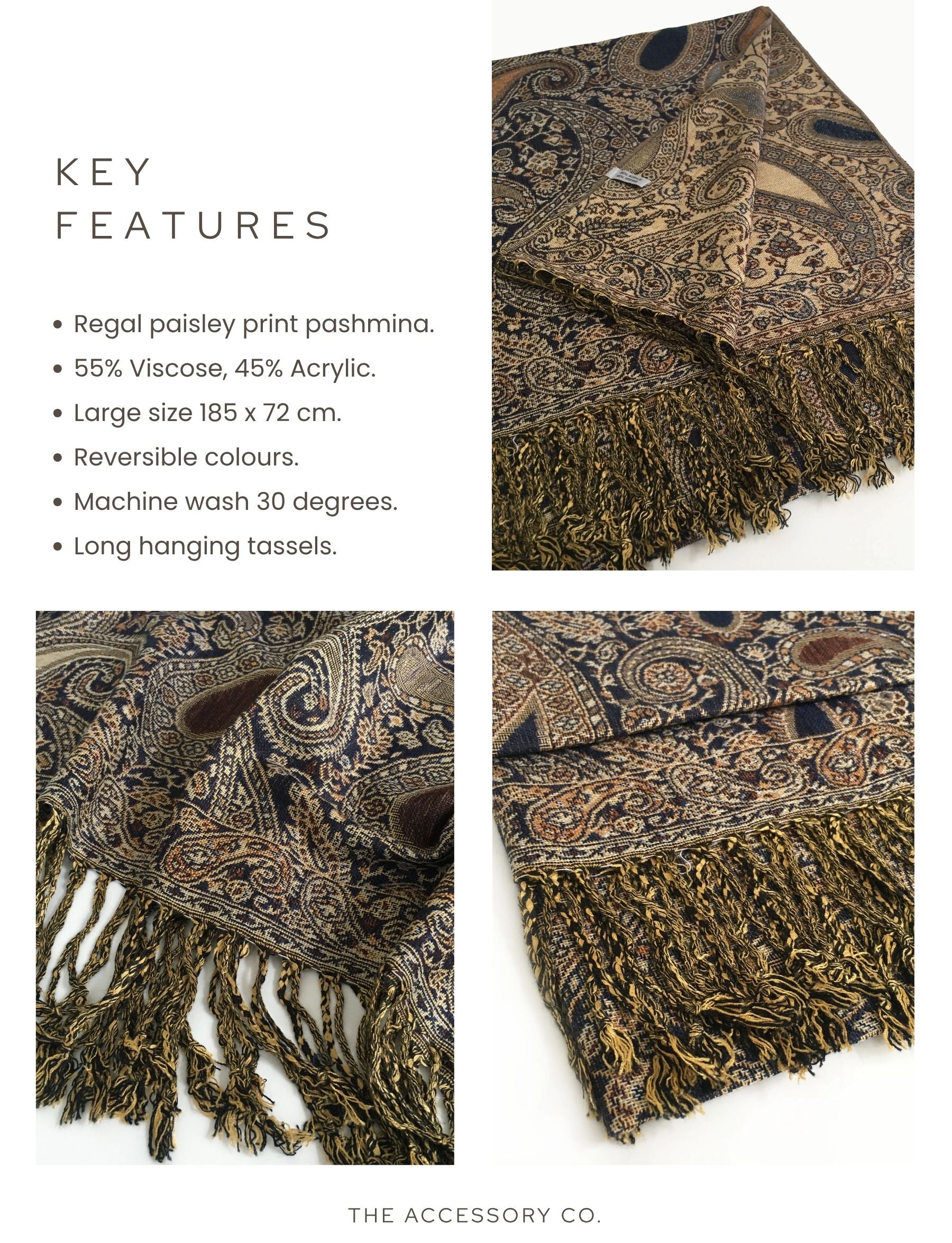 LARGE BROWN MULTI COLOUR PAISLEY PRINT PASHMINA SHAWL SCARF - A-SHU.CO.UK