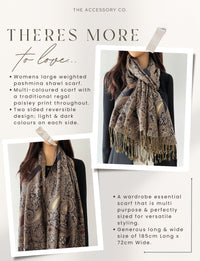 LARGE BROWN MULTI COLOUR PAISLEY PRINT PASHMINA SHAWL SCARF - A-SHU.CO.UK