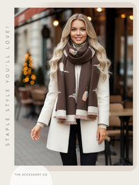 LARGE BROWN ROBIN REVERSIBLE WINTER SHAWL BLANKET SCARF