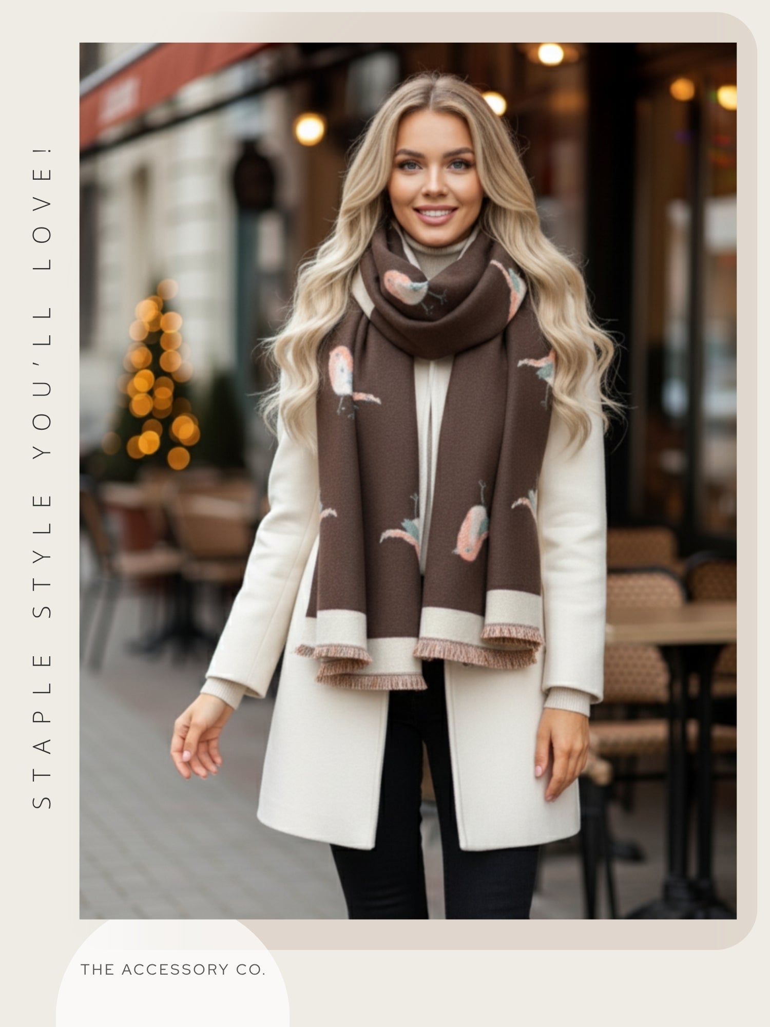 LARGE BROWN ROBIN REVERSIBLE WINTER SHAWL BLANKET SCARF