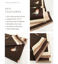 LARGE BROWN ROBIN REVERSIBLE WINTER SHAWL BLANKET SCARF