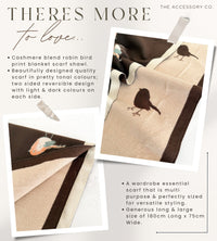 LARGE BROWN ROBIN REVERSIBLE WINTER SHAWL BLANKET SCARF