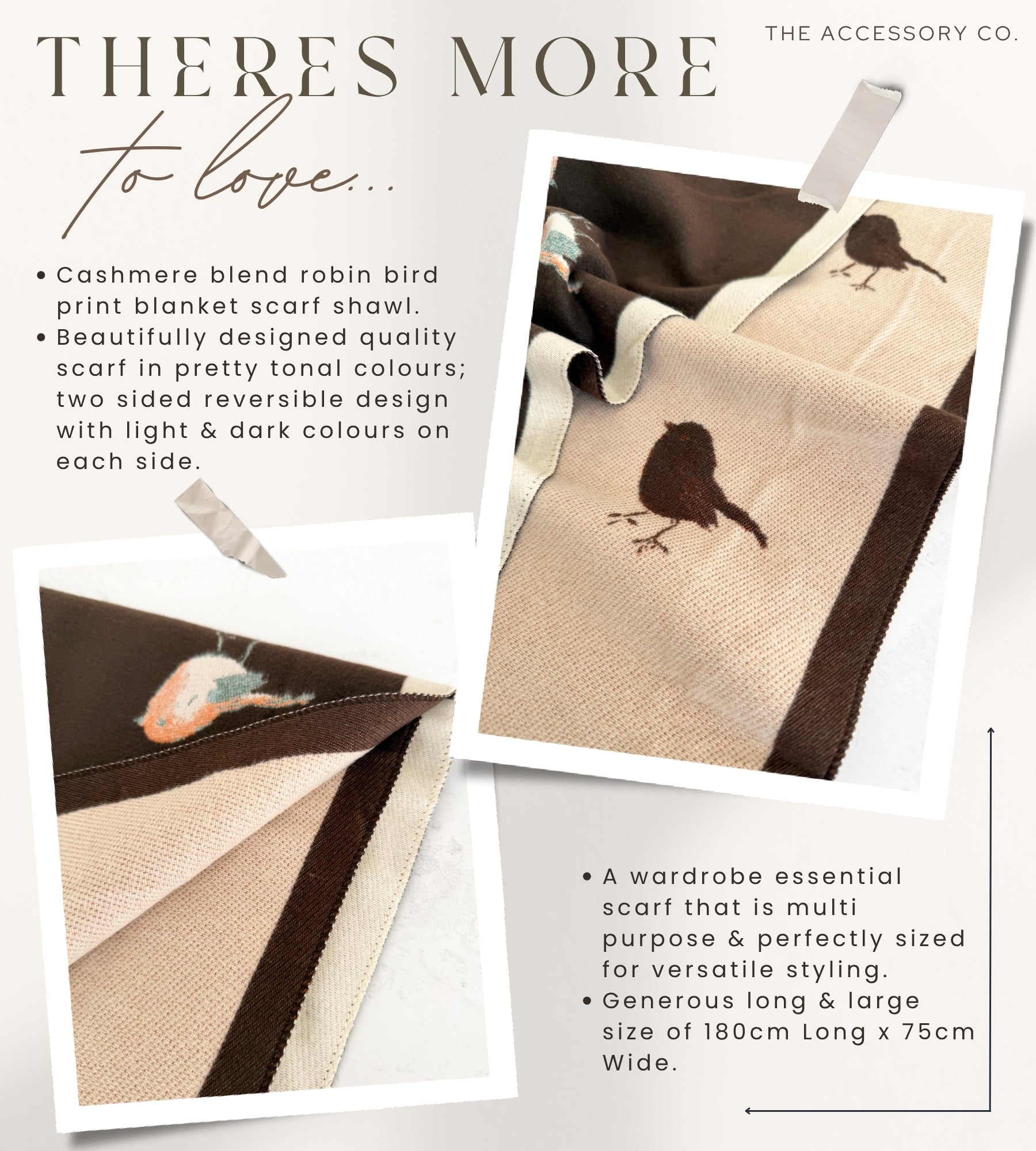 LARGE BROWN ROBIN REVERSIBLE WINTER SHAWL BLANKET SCARF