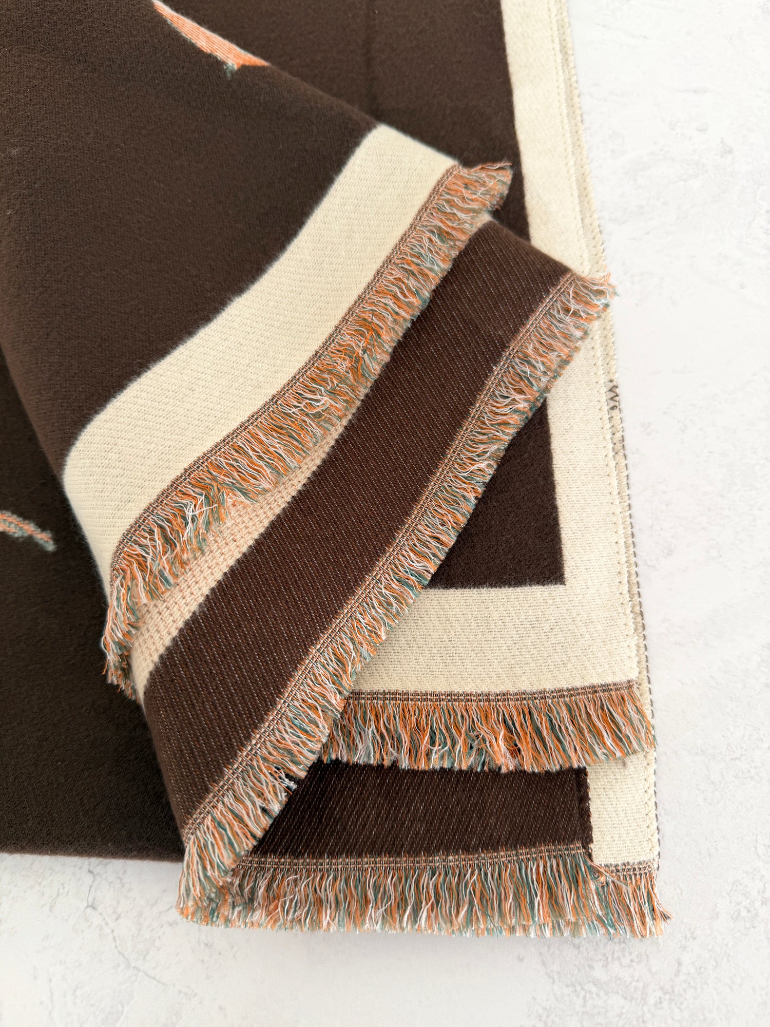 LARGE BROWN ROBIN REVERSIBLE WINTER SHAWL BLANKET SCARF