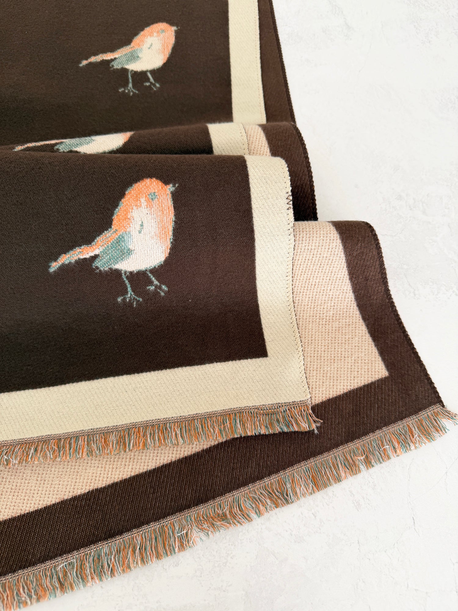 LARGE BROWN ROBIN REVERSIBLE WINTER SHAWL BLANKET SCARF