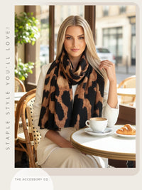 LARGE BROWN WOOL BIG LEOPARD PRINT SCARF