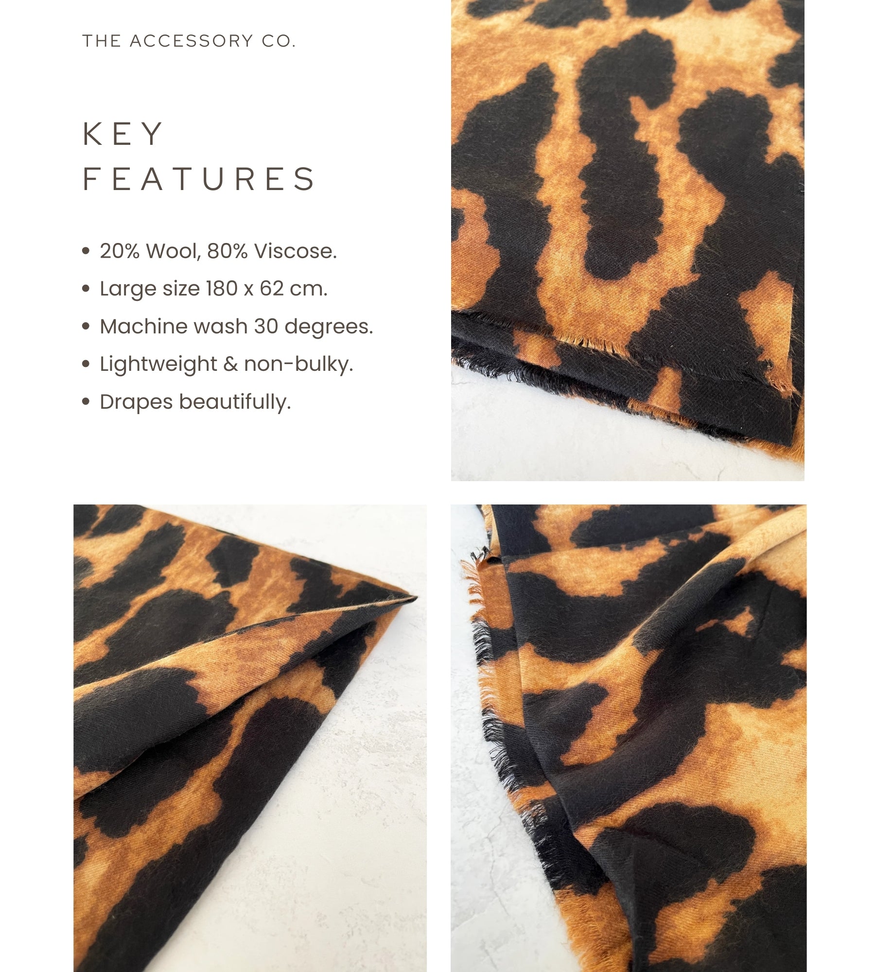 LARGE BROWN WOOL BIG LEOPARD PRINT SCARF