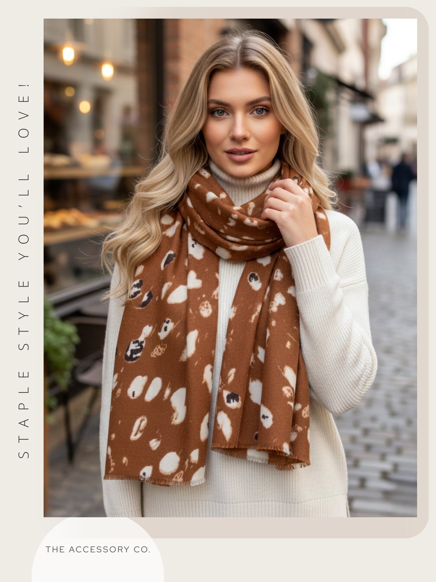 LARGE BROWN WOOL SPOTTY LEOPARD PRINT SCARF