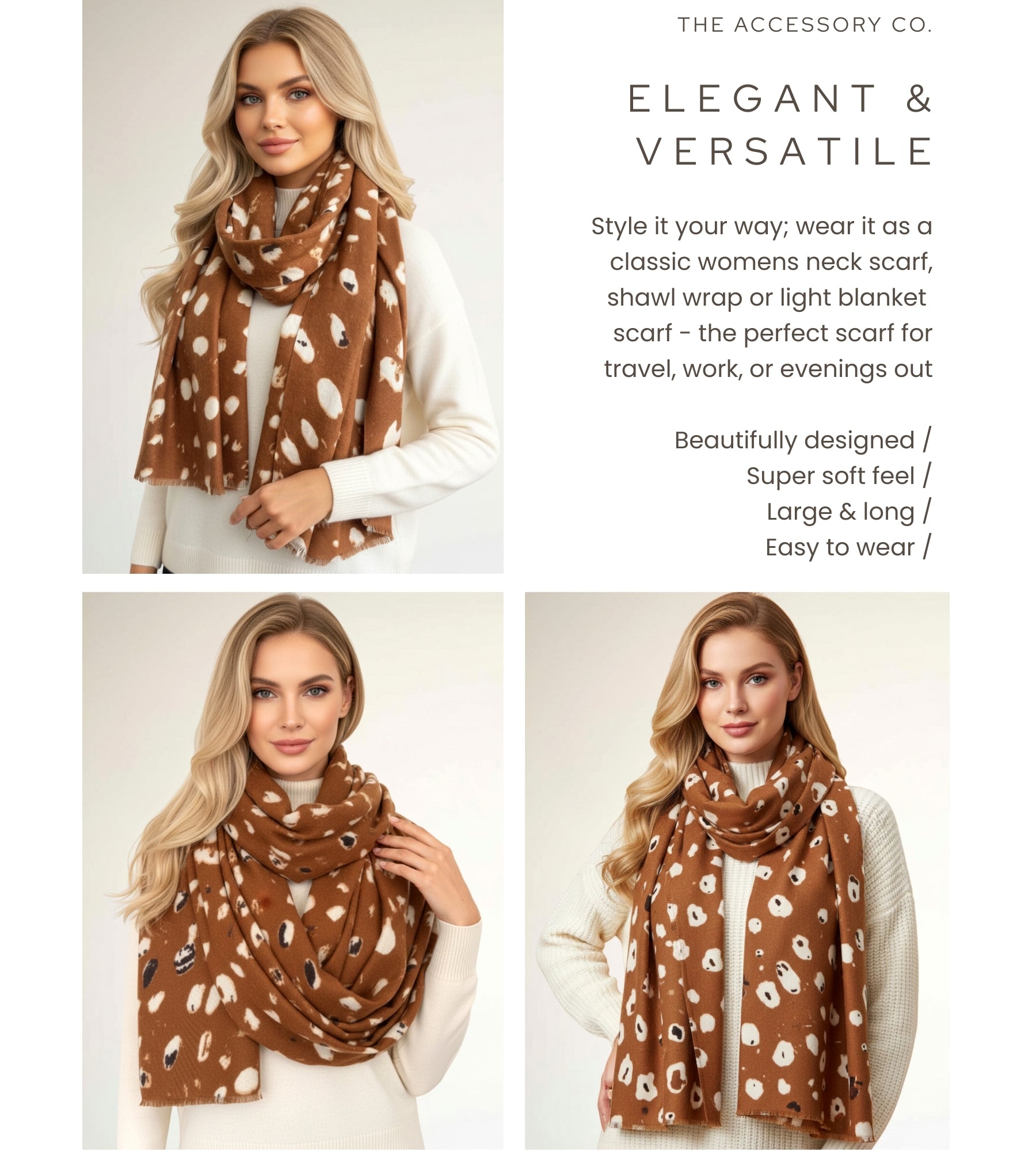 LARGE BROWN WOOL SPOTTY LEOPARD PRINT SCARF