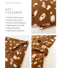 LARGE BROWN WOOL SPOTTY LEOPARD PRINT SCARF