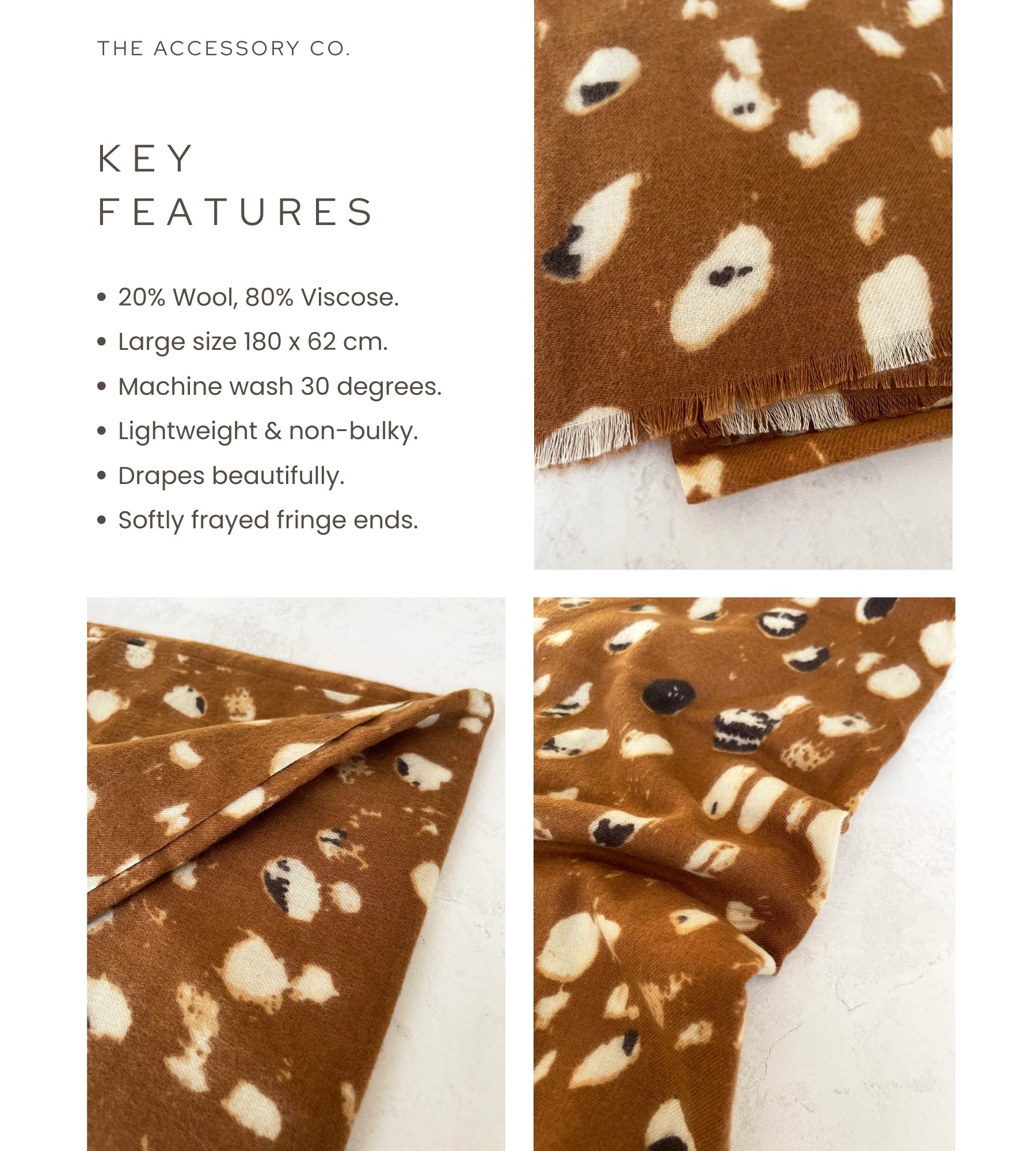 LARGE BROWN WOOL SPOTTY LEOPARD PRINT SCARF