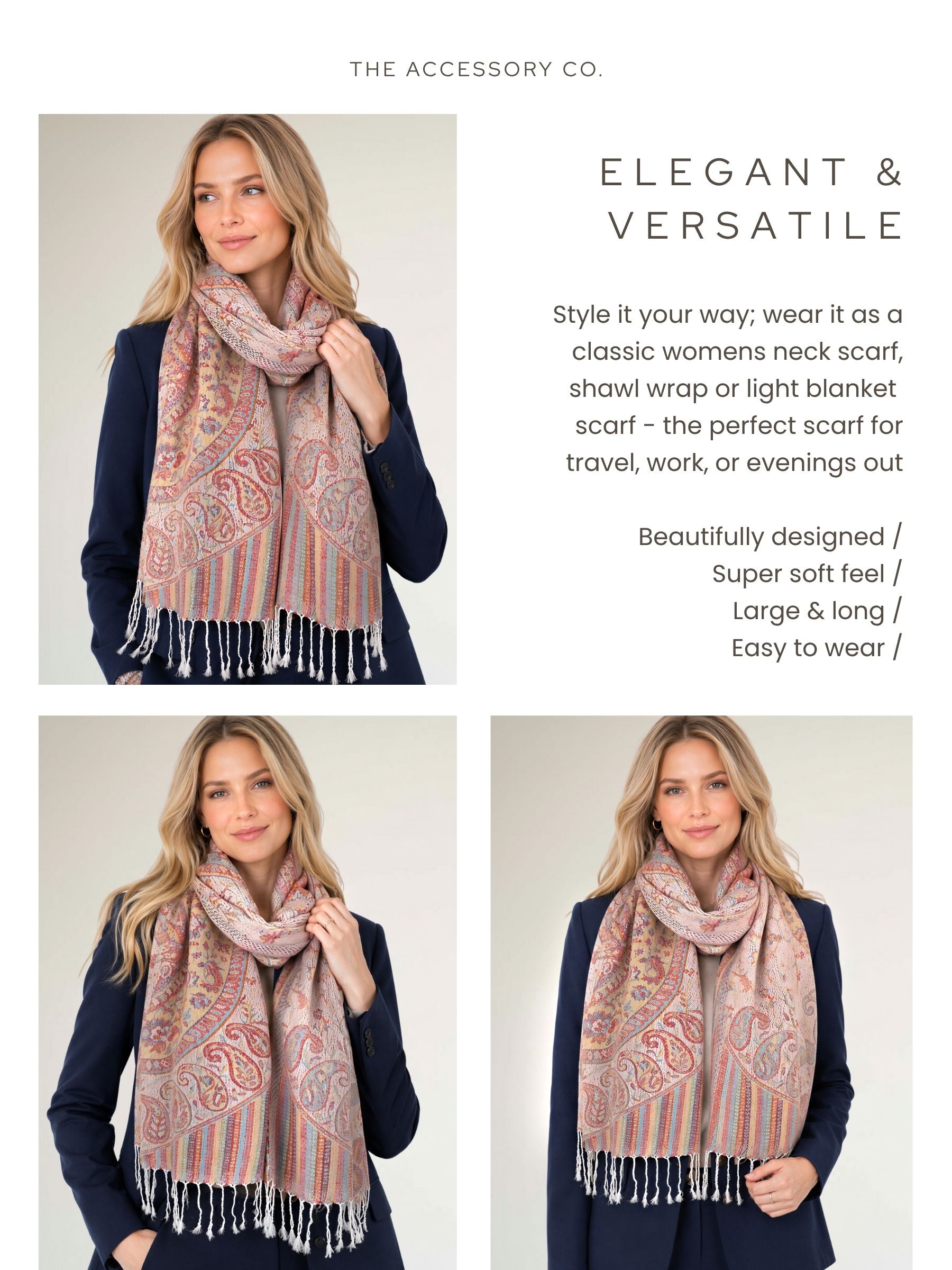 LARGE CREAM MULTI COLOUR PAISLEY PASHMINA SHAWL SCARF WRAP - A-SHU.CO.UK