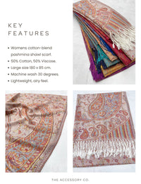 LARGE CREAM MULTI COLOUR PAISLEY PASHMINA SHAWL SCARF WRAP - A-SHU.CO.UK
