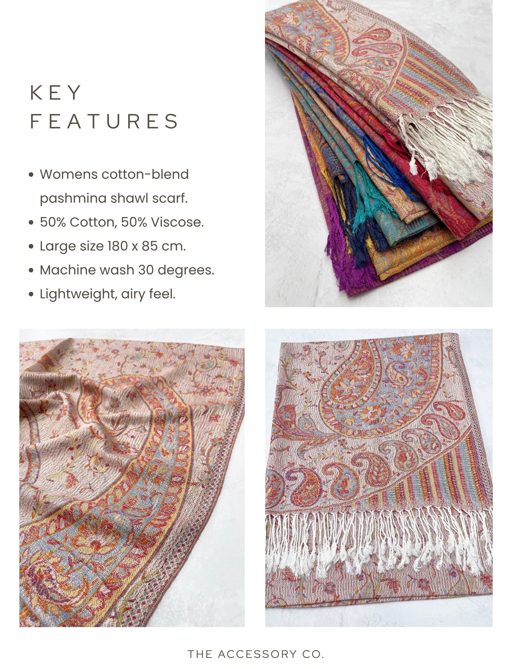 LARGE CREAM MULTI COLOUR PAISLEY PASHMINA SHAWL SCARF WRAP - A-SHU.CO.UK