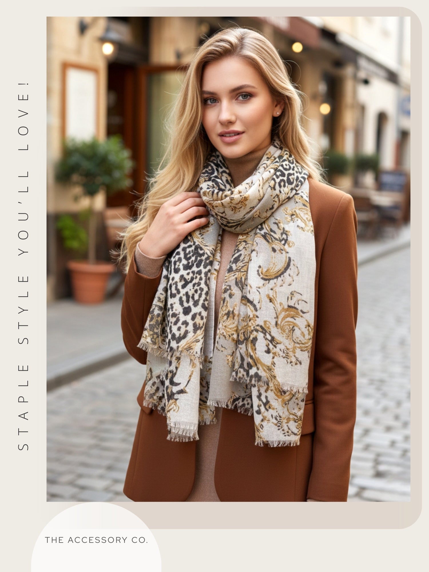 LARGE CREAM VINTAGE LEOPARD PRINT SHAWL SCARF