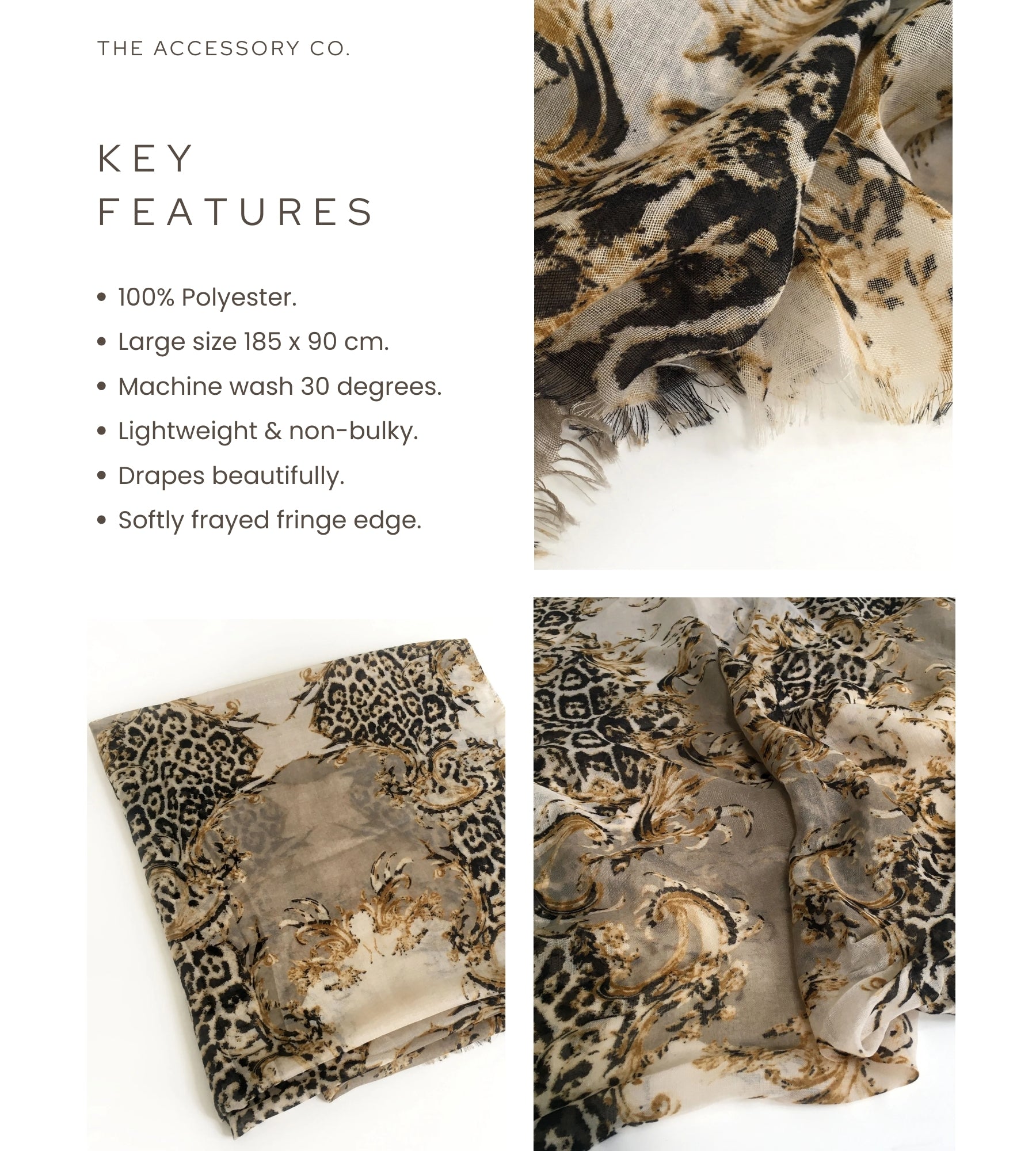 LARGE CREAM VINTAGE LEOPARD PRINT SHAWL SCARF