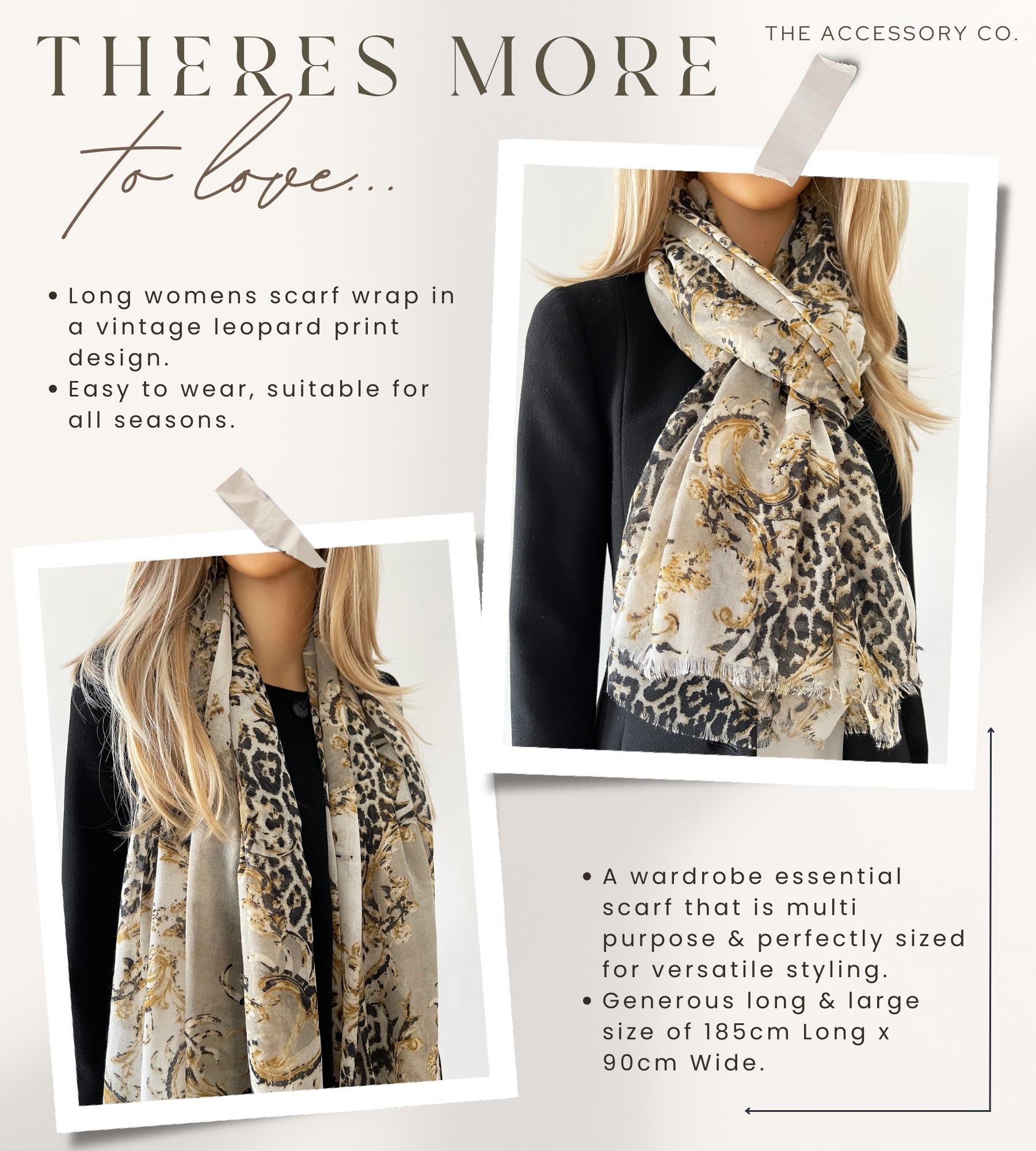 LARGE CREAM VINTAGE LEOPARD PRINT SHAWL SCARF