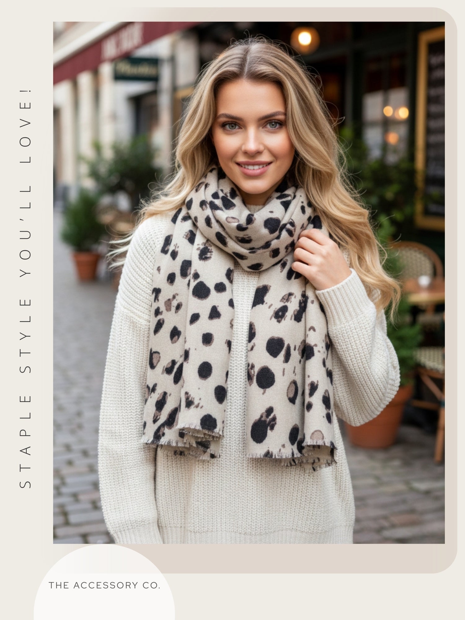 LARGE CREAM WOOL SPOTTY LEOPARD PRINT SCARF
