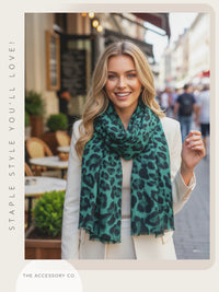 LARGE DARK GREEN LEOPARD PRINT SCARF
