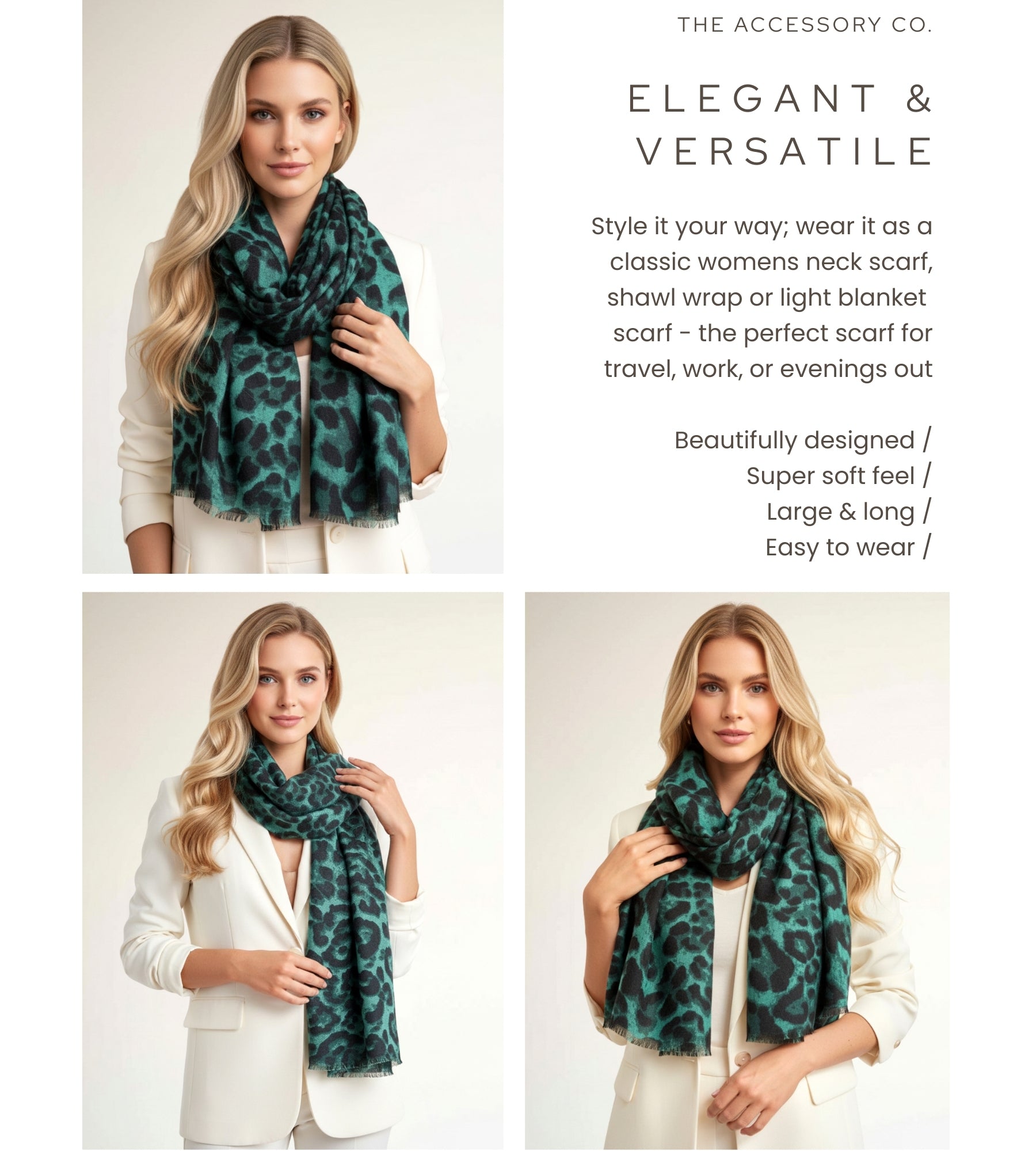 LARGE DARK GREEN LEOPARD PRINT SCARF