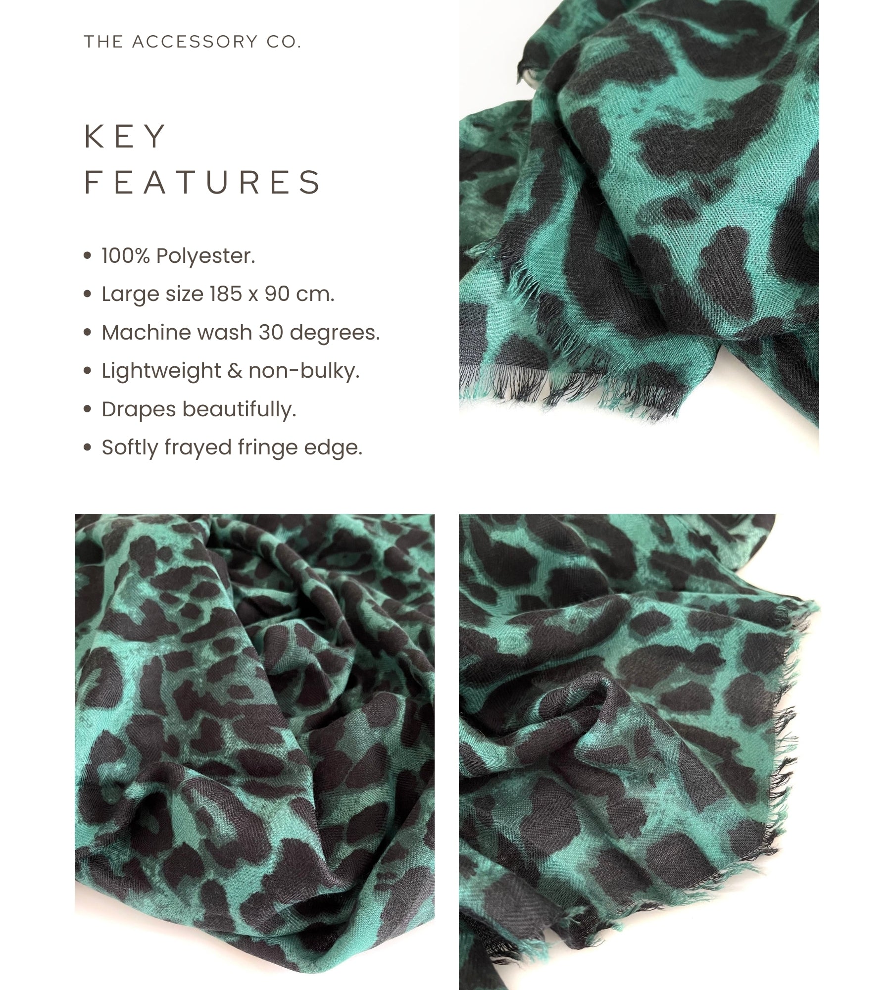 LARGE DARK GREEN LEOPARD PRINT SCARF