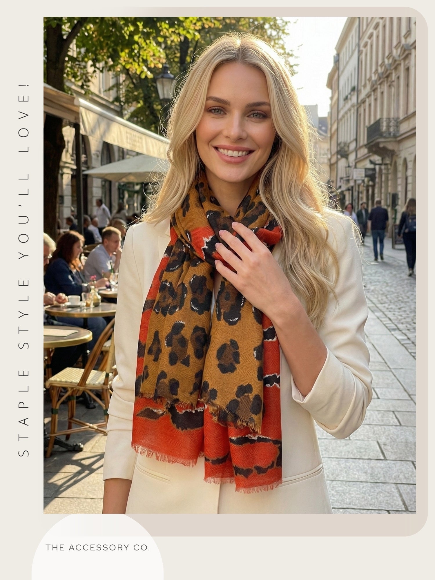 LARGE DEEP ORANGE ZEBRA AND LEOPARD PRINT SHAWL SCARF