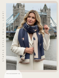 LARGE DENIM BLUE ROBIN REVERSIBLE WINTER SHAWL BLANKET SCARF