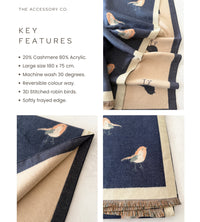 LARGE DENIM BLUE ROBIN REVERSIBLE WINTER SHAWL BLANKET SCARF