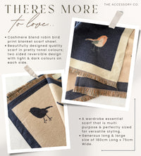 LARGE DENIM BLUE ROBIN REVERSIBLE WINTER SHAWL BLANKET SCARF