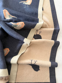 LARGE DENIM BLUE ROBIN REVERSIBLE WINTER SHAWL BLANKET SCARF