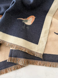 LARGE DENIM BLUE ROBIN REVERSIBLE WINTER SHAWL BLANKET SCARF