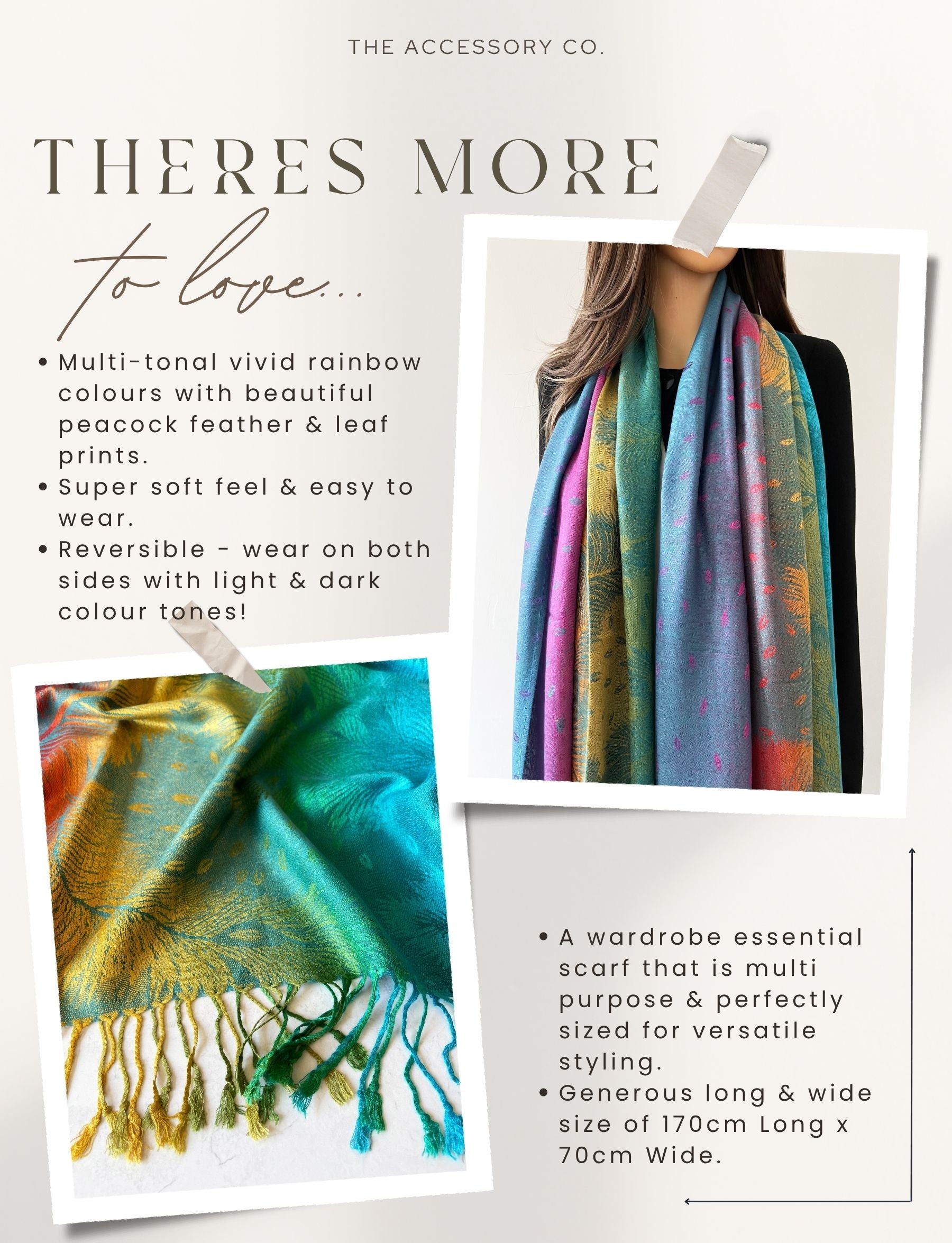 LARGE EMERALD RAINBOW FEATHER AND LEAF PRINT PASHMINA SHAWL SCARF