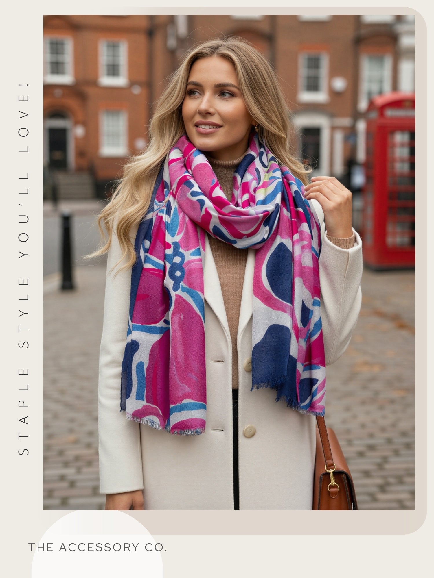 LARGE FUCHSIA NAVY BLUE BRIGHT FLORAL COTTON MIX SCARF