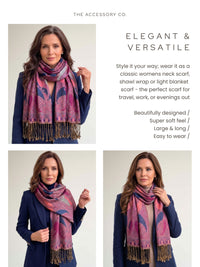 LARGE FUCHSIA PINK GINGHAM PAISLEY PRINT REVERSIBLE PASHMINA SHAWL SCARF - A-SHU.CO.UK