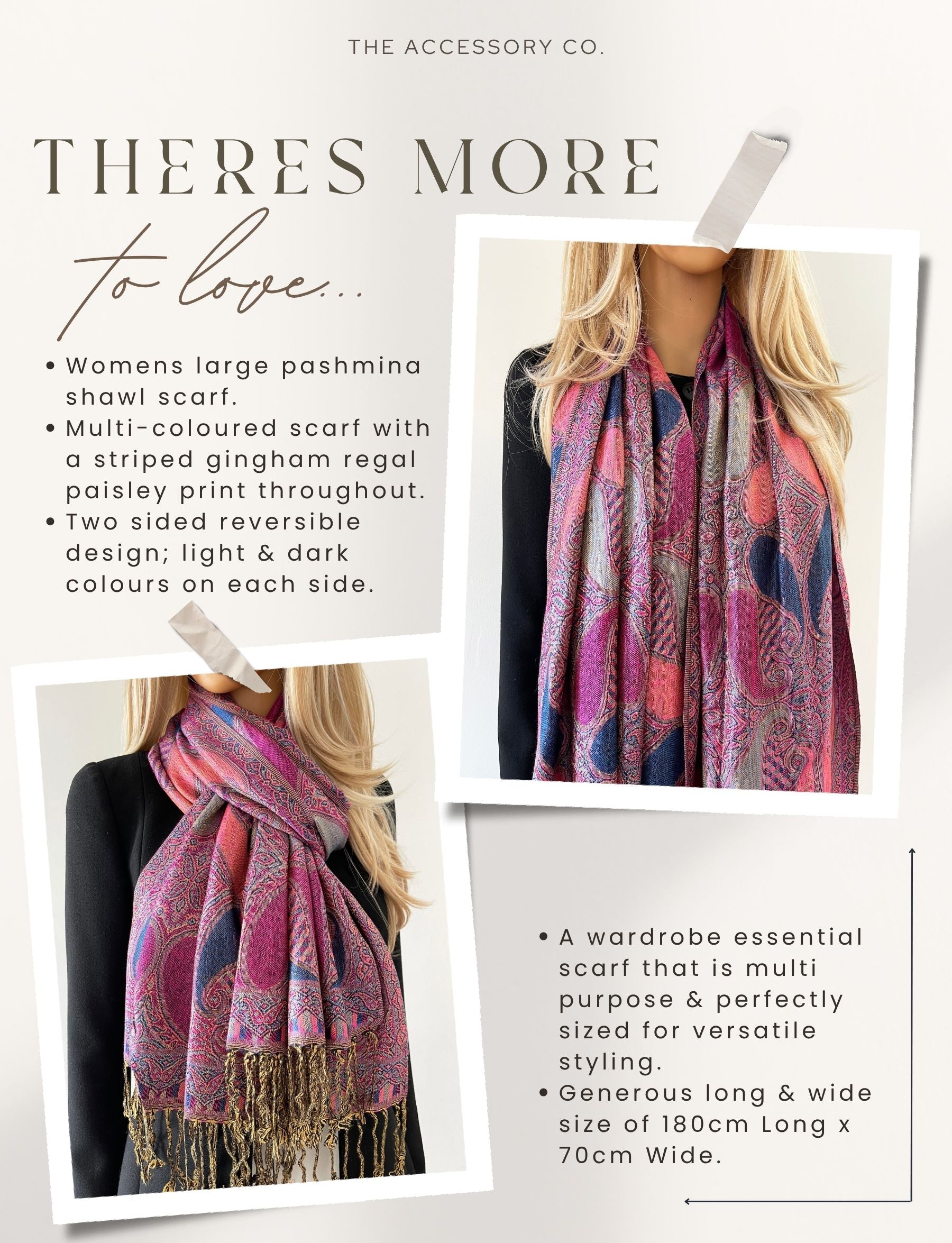 LARGE FUCHSIA PINK GINGHAM PAISLEY PRINT REVERSIBLE PASHMINA SHAWL SCARF - A-SHU.CO.UK