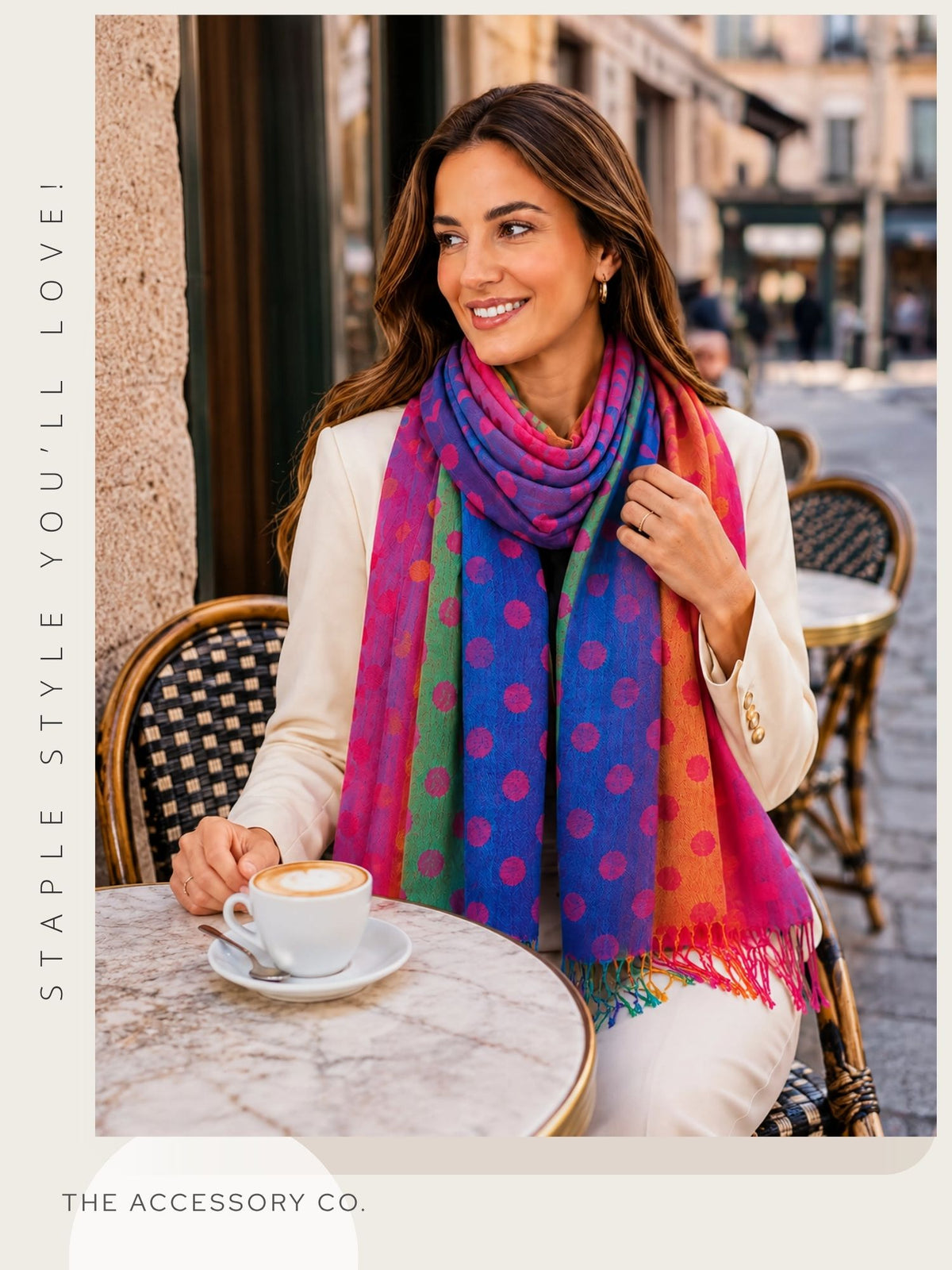LARGE FUCHSIA PINK MULTI-COLOUR DOT PRINT PASHMINA SHAWL SCARF - A-SHU.CO.UK
