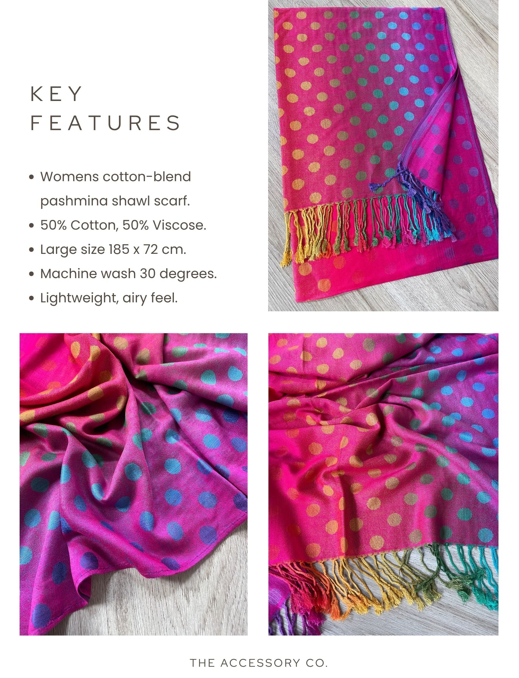LARGE FUCHSIA PINK MULTI-COLOUR DOT PRINT PASHMINA SHAWL SCARF - A-SHU.CO.UK