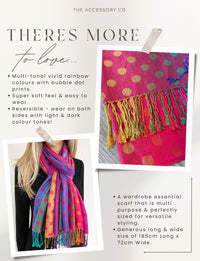 LARGE FUCHSIA PINK MULTI-COLOUR DOT PRINT PASHMINA SHAWL SCARF - A-SHU.CO.UK
